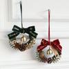 Red Christmas Velvet Bow Bell Wreath Green Christmas Chime Bell Festive Metal Pine Cone Bell Pendant Christmas Tree Decorations