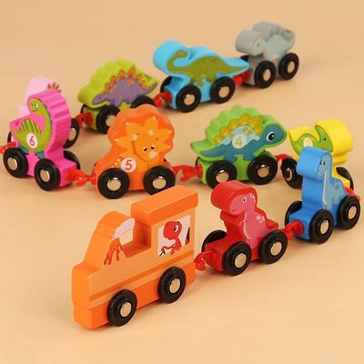 Dětský vzdělávací dřevěný digitální malý vláček raná výchova osvícení dinosauří montáž tažení stavební blok hračka auto
