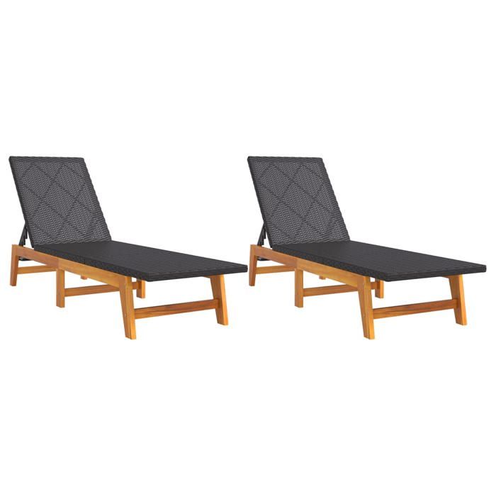 VidaXL Chaises longues 2 pcs noir/marron résine tressée/bois d'acacia 319728
