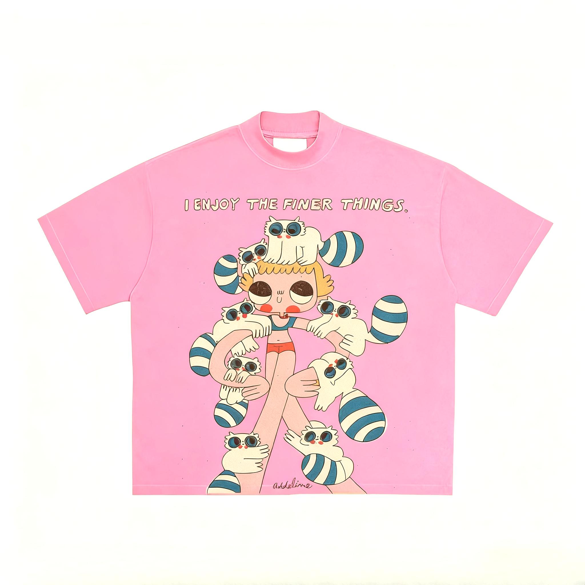 

Raccoon and Girl Graphic Print Autumn Pure Cotton Unisex T-shirt Short Sleeve Street Fashion Trend Clothing Street Style 4XL