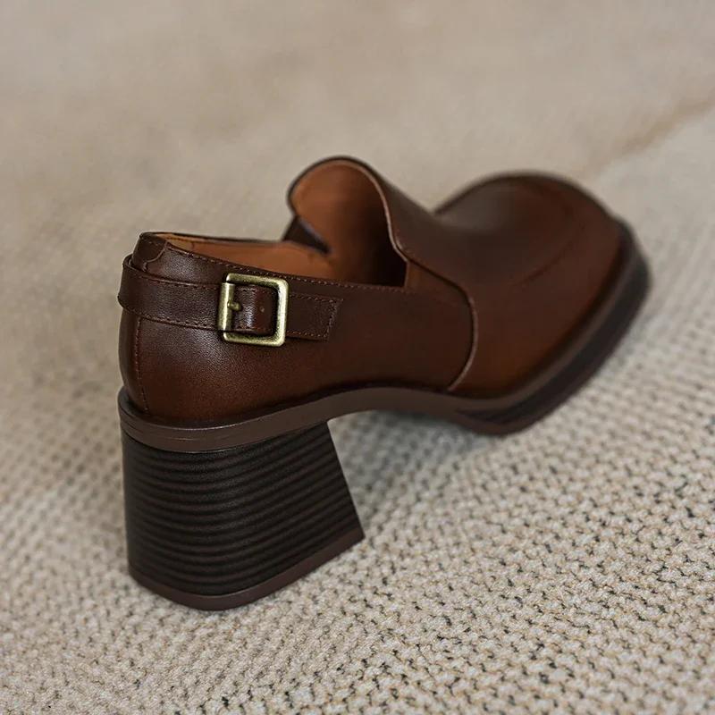 Women's British Style Leather Shoes 34-40 New Square Head Thick Bottom Thick With Comfortable Commuter Shoes Fashion High Heels