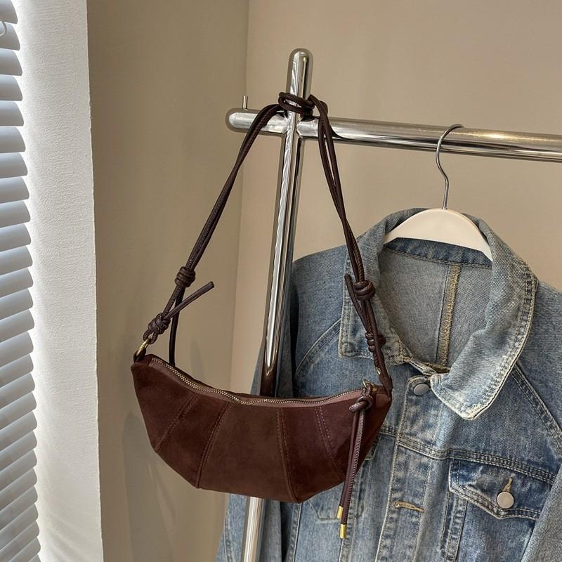 

Trendy Retro Horn Shoulder Bag With Single Strap And Soft Suede Material For Women темно-коричневого кольору