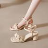 Strap sandals with feminine fairy style 2025 summer new mid heel versatile commuting breathable high heels sandals