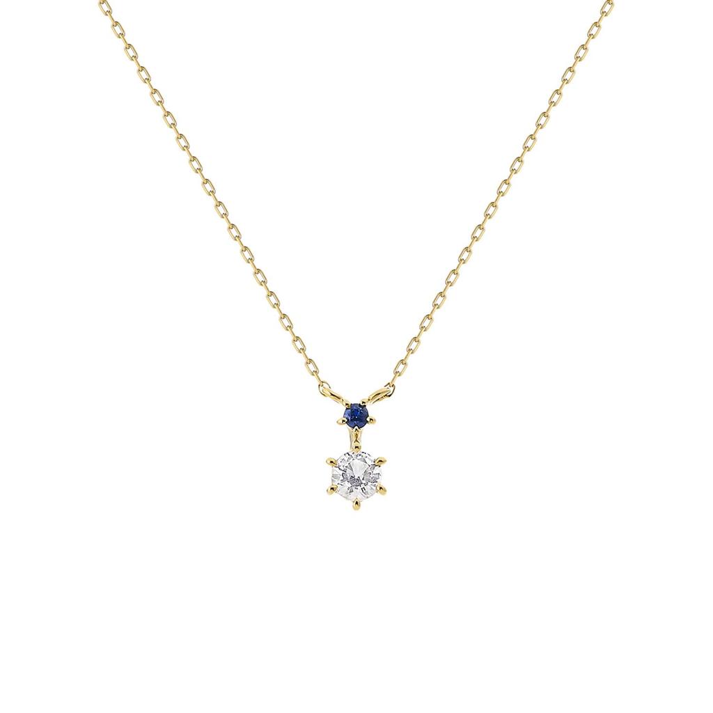 Official September Birthstone K10 Yellow Gold Sapphire Birthday Gift for Jewelry Case Product 112536123028 4℃ Necklace, Women, Included, Number