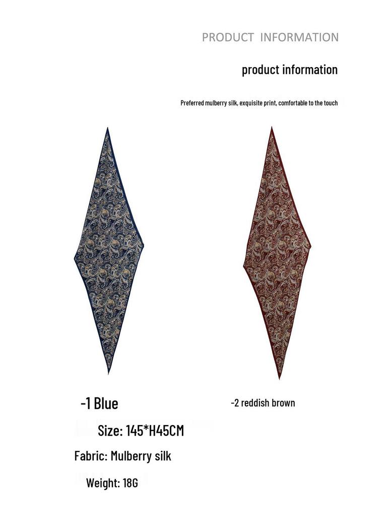 Elegant Double Crepe Women's Scarf: Double-Sided Vintage Print, Fashionable Commute Shawl with Sunscreen and Sunshade Features.