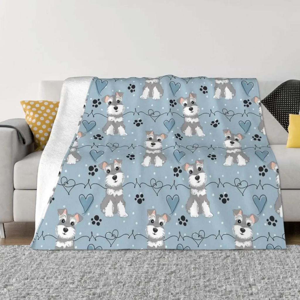 Coral Fleece Throw Blanket for Couch Decor Perfect Miniature Schnauzer Plush Salt and Pepper Theme Home Bedding Textile