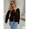 Women S Loose Knit Long Sleeve Round Neck Tie Cardigan Sweater