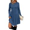 Women's Long-sleeved, Round-neck, High-waisted, Pocketed, Striped Dress