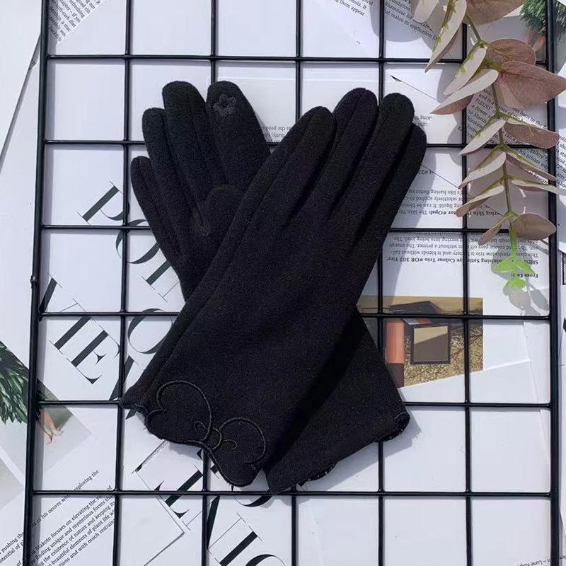 Handschuhe Deutsch Samt Thermisch Stickerei Schmetterling Handschuhe Samt Verdickt Outdoor Reiten Touchscreen Handschuhe Damen