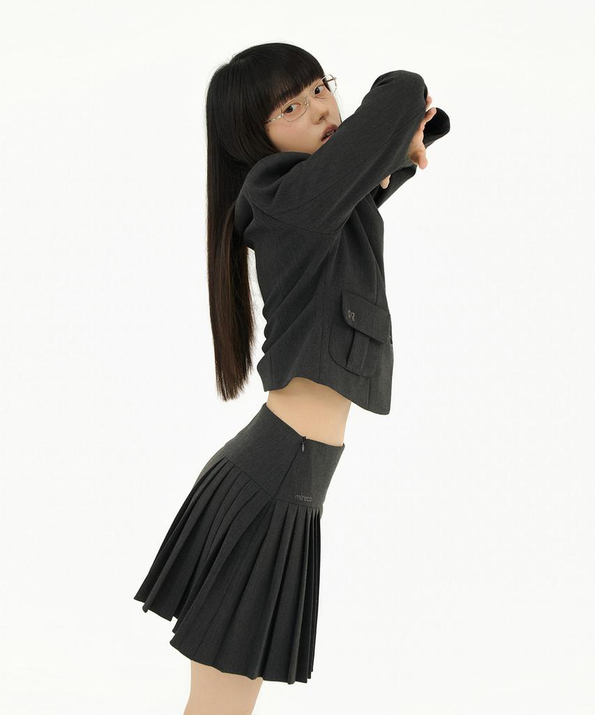 Mileko Diagonal Two Button Pleats Sk Charcoal