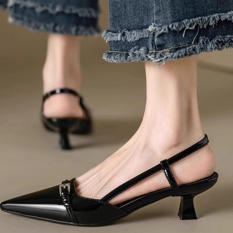 Fashion 2025 Pointed Toe Sexy Mid Heels Party Shoes Women Slingback Sandals Designer Summer Brand Pumps Casual Shoes Dress Slippers