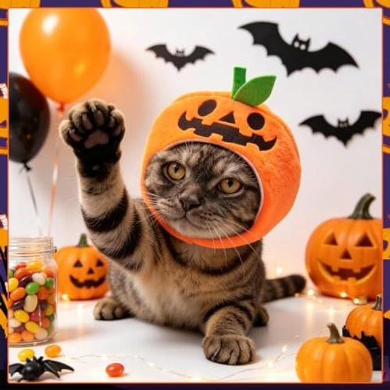 BEAUTY PLAYER Halloween Pet Costume Pumpkin Hat Transformation Photo Prop Party Cats Puppies