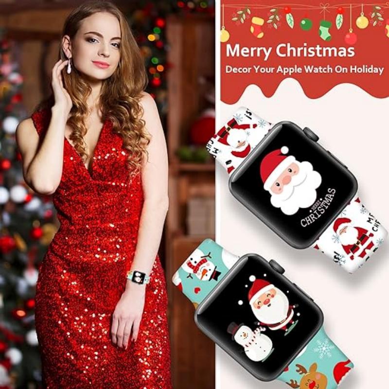 Silicone Christmas Strap for Apple Watch Bands 44mm 40mm 49mm 41mm 45mm 42mm Printed Bracelet Iwatch Series 9 8 7 6 3 5 Ultra 2