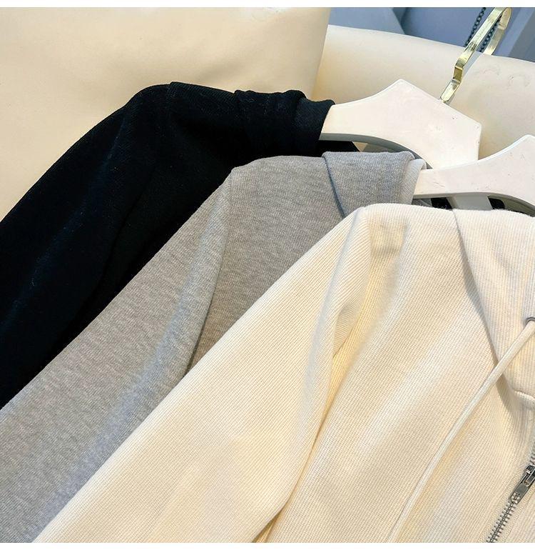2023 Korean Style Women's Slimming Short Hooded Sweatshirt with Double-Headed Zipper