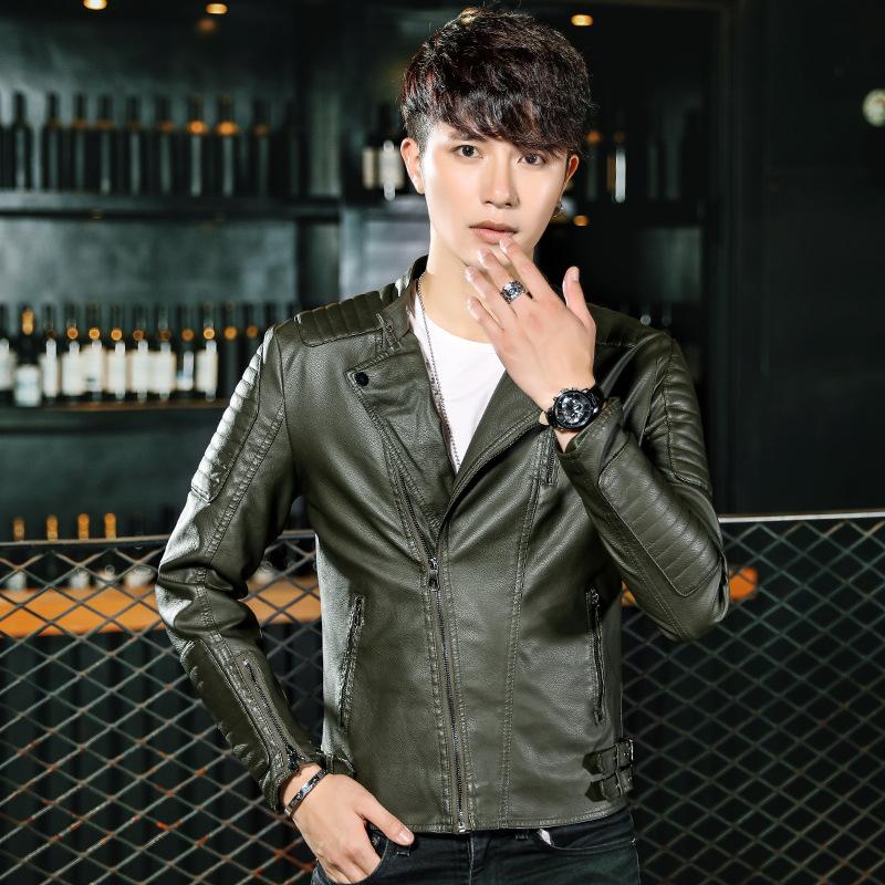 Autumn and winter men's leather jacket slim youth leather jacket locomotive PU leather velvet casual handsome jacket new