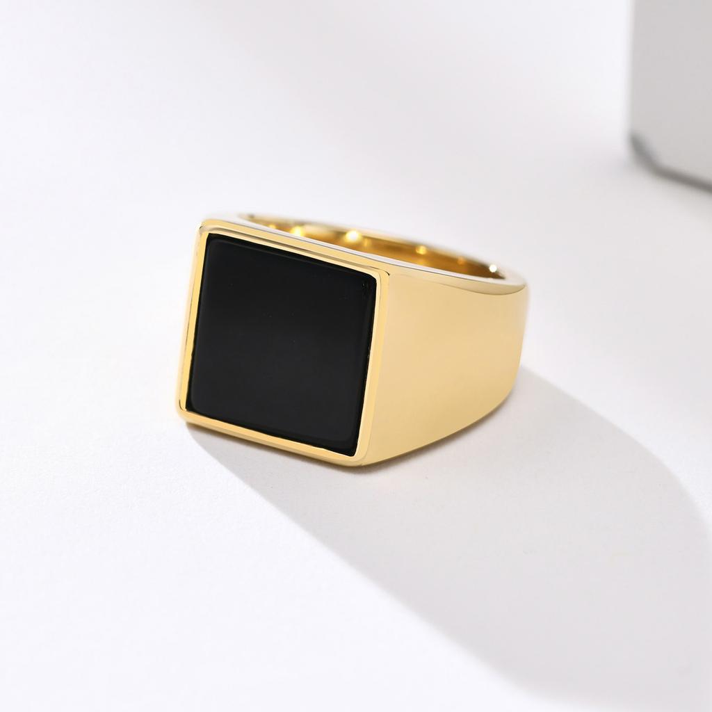 Vnox 12.5mm Signet Ring for Men, Black Square Top Stainless Steel Finger Band, Gothic Punk Rock Boy Stamp Rings
