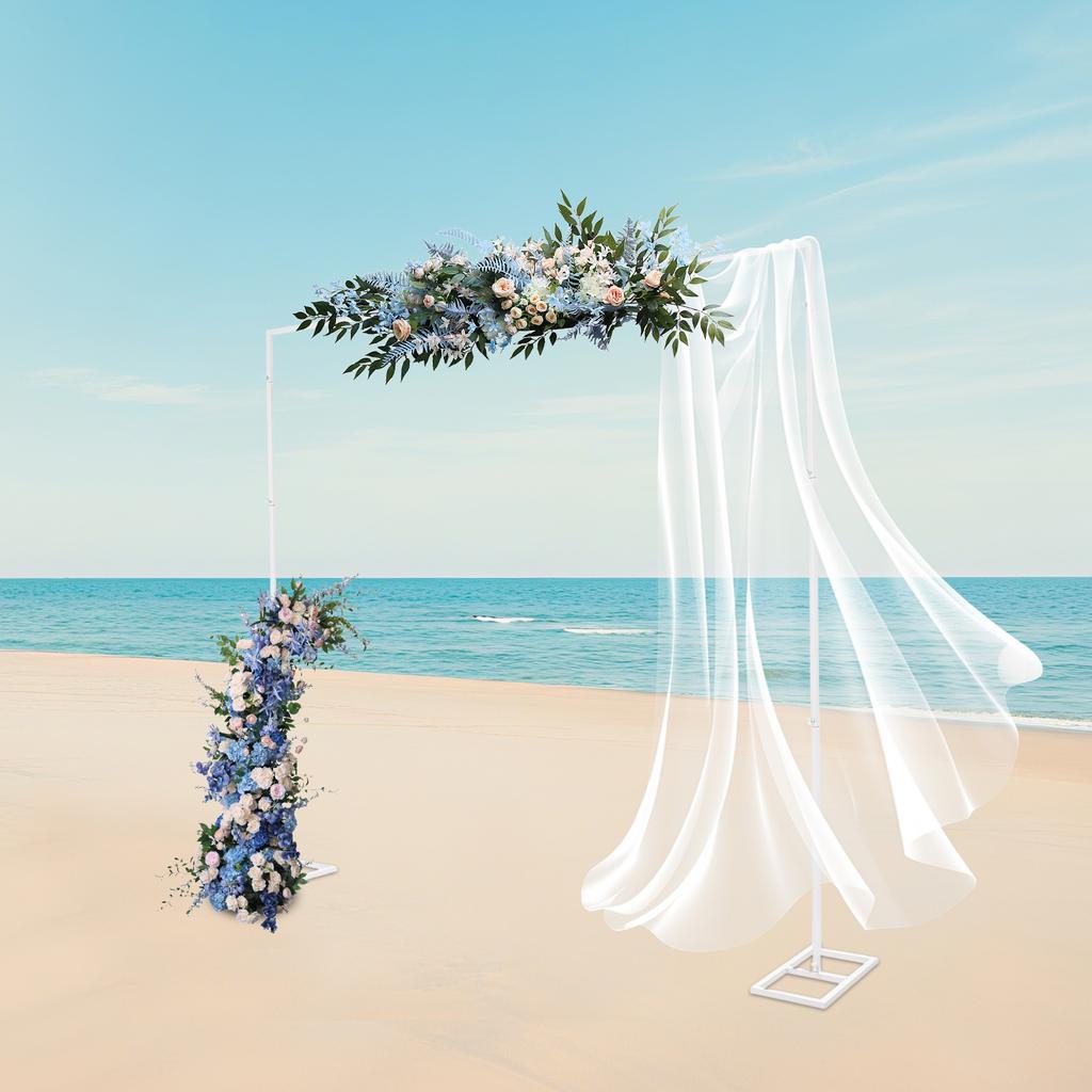 2.4×2.4m White Iron Wedding Backdrop Stand,Sturdy Metal Wedding Arch Stand for Ceremony Reception Party Event Backdrop Decor