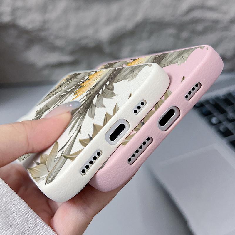Capa de TPU Macio Para iPhone 16 16e 15 Pro Max 14 13 12 11 Folhas Secas Estampadas À Prova de Choque Silicone Macio Capa de Telefone