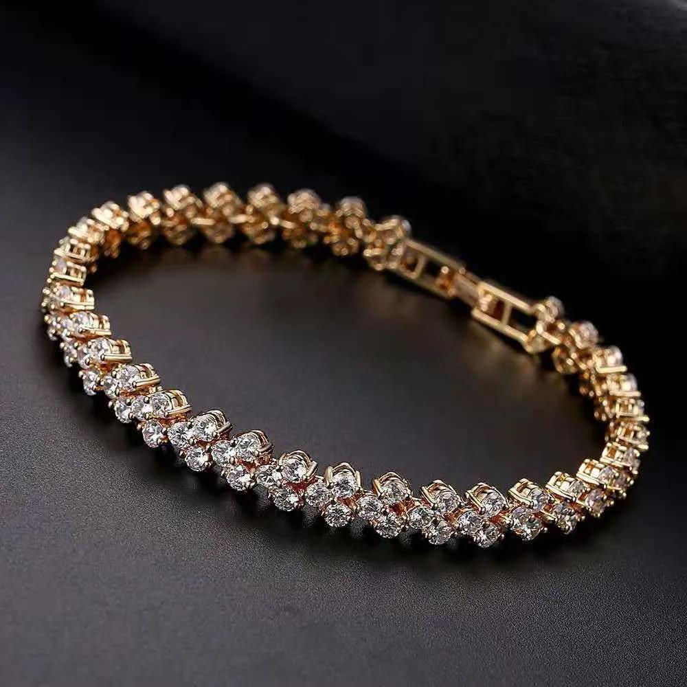 Luxury Roman Crystal Geometric Chain Bracelets for Women Trendy Goth Full Rhinestone Marquise Charm Bracelet Wed Jewelry Gift