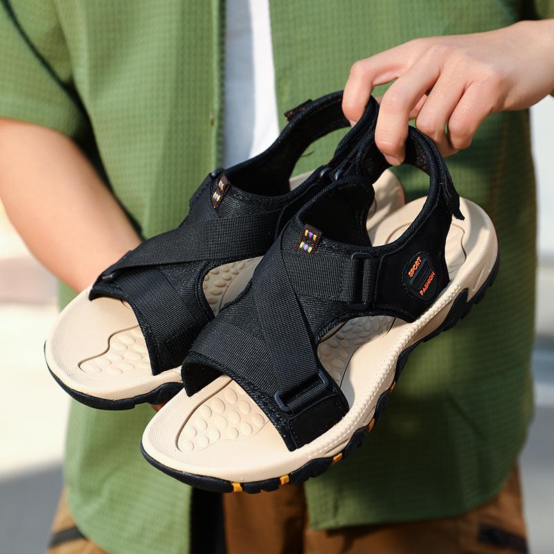 Men's Summer Casual Leather Outdoor Sandals Breathable Lightweight TPU Upper Rubber Outsole Fashionable Beach Shoes