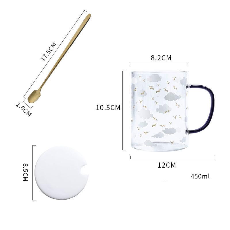 450ML Colour Glass mug Water cup Printing Starry Sky Coffee Mug with spoon lid Breakfast Milk Cup Children's Gift