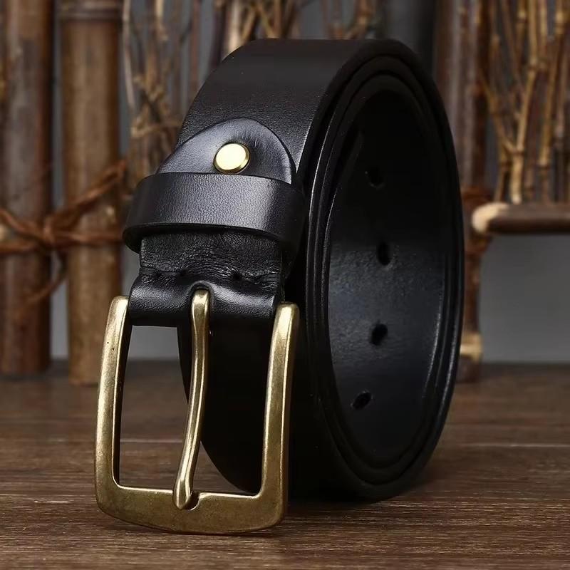 3.8CM Top Cow Genuine Leather Belts for Men Copper Buckle Fashion Style FULL GRAIN Male Belt for Jeans Cowhide Strap