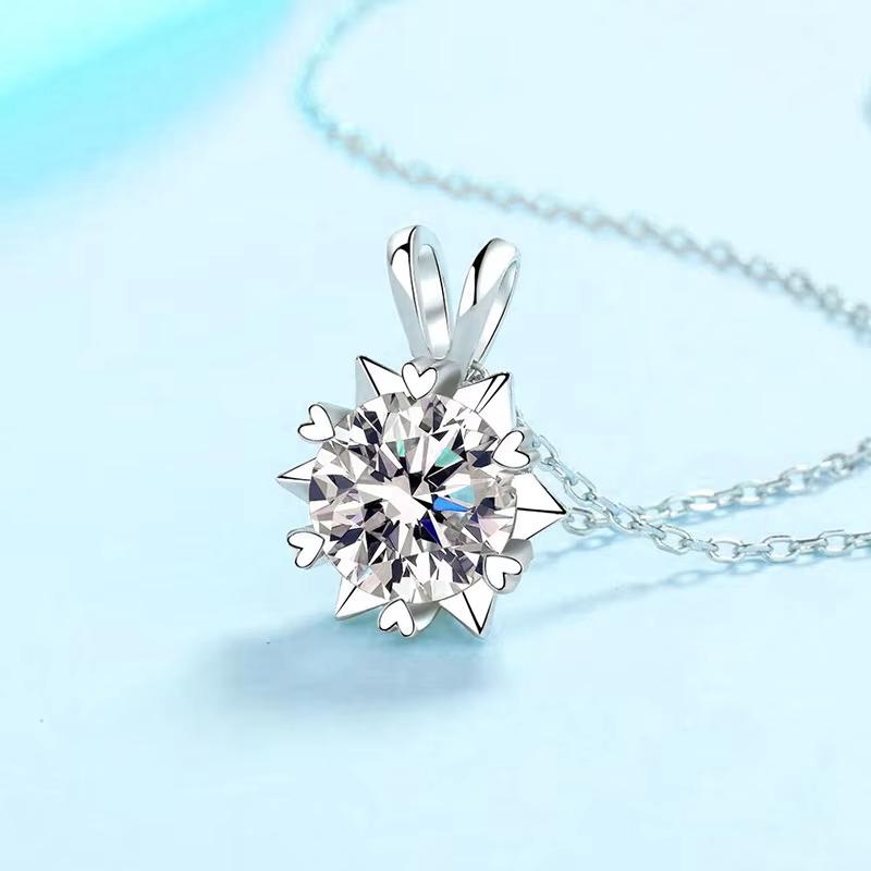 Mosang Necklace S925 Pure Silver Collar Chain Stone Pendant One Carat Wedding