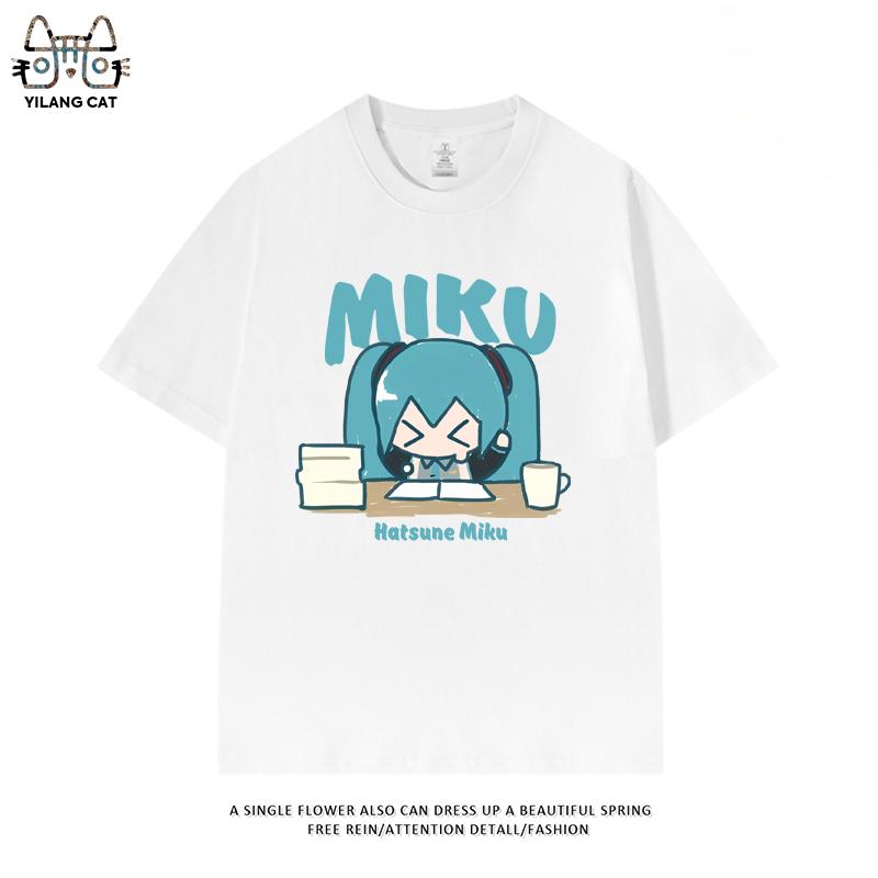 Hatsune Miku secondary pattern T-shirt summer men and women high quality 100% cotton T-shirt casual Harajuku loose T-shirt