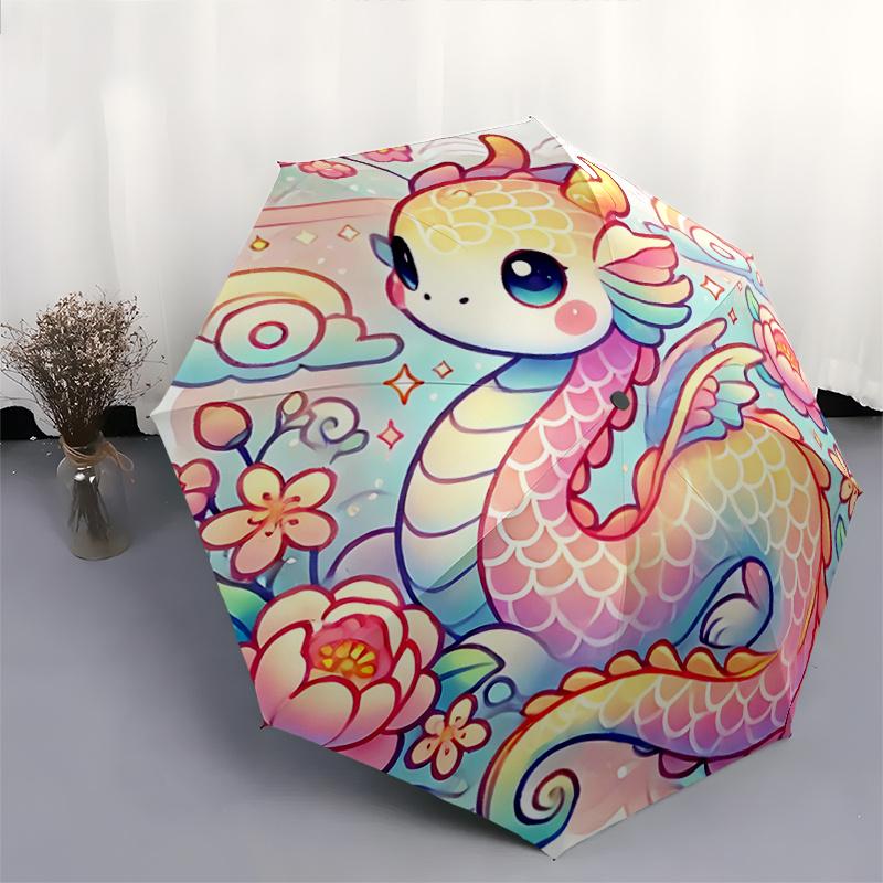 1pc Chibi Dragon Umbrella - Auto Open Close, Portable Design, 8-Rib Outdoor Umbrella, Festival Gift for Fans, Travelers & Daily Use.F027