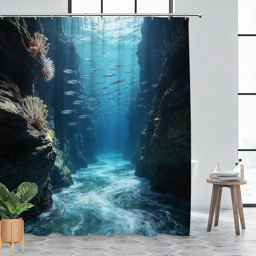 Vibrant Underwater Coral Reef with Sea Turtle & Clownfish Waterproof Shower Curtain for Bathroom Decor