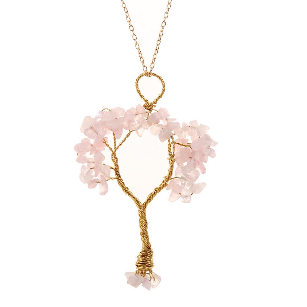 Tree Shape Design Pendant Necklace With Copper Wire Wrap For Women