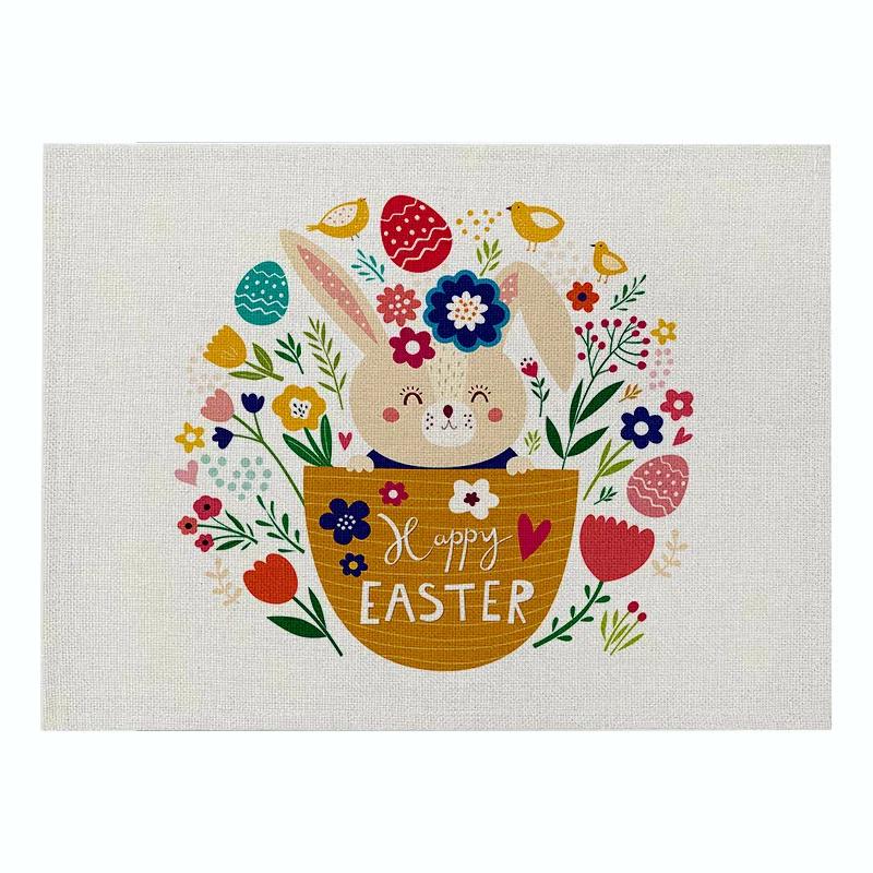 Easter meal mat, cartoon rabbit kitchen insulation coaster, heat-resistant cotton and linen Western style mat home decor