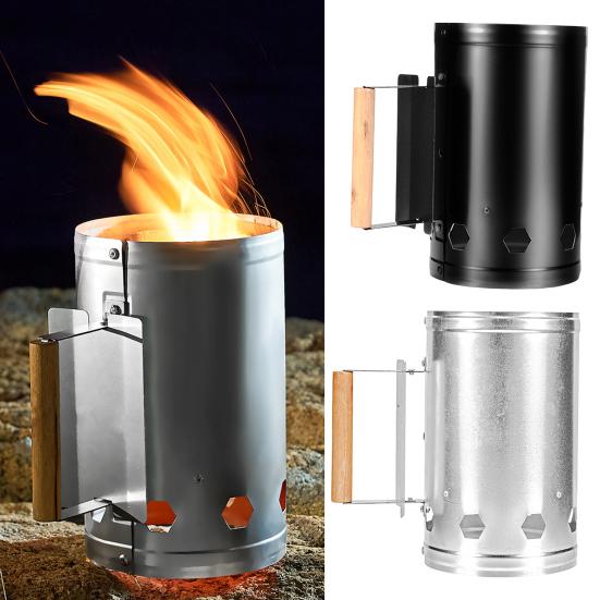 Charcoal Chimneys Starter Extra Large Capacity Small Chimneys with Wooden Handle for Charcoal Grill And BBQ