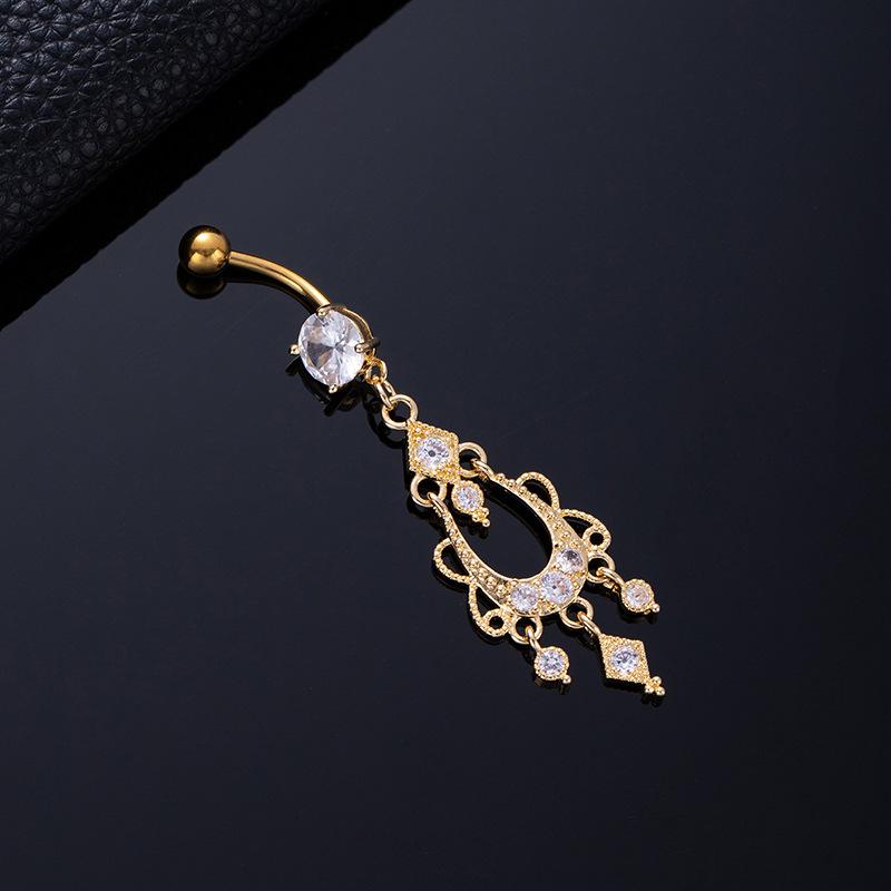 Colored Zircon Spiral Navel Nail Wind Star Moon Navel Ring Pierced Tassel Navel Buckle