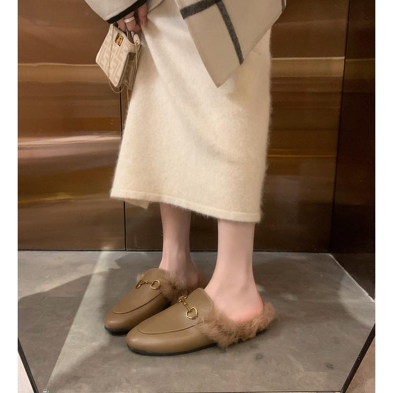 [] Word-of-mouth series~ Horse buckle bag head half slippers wool slippers women's outer wear