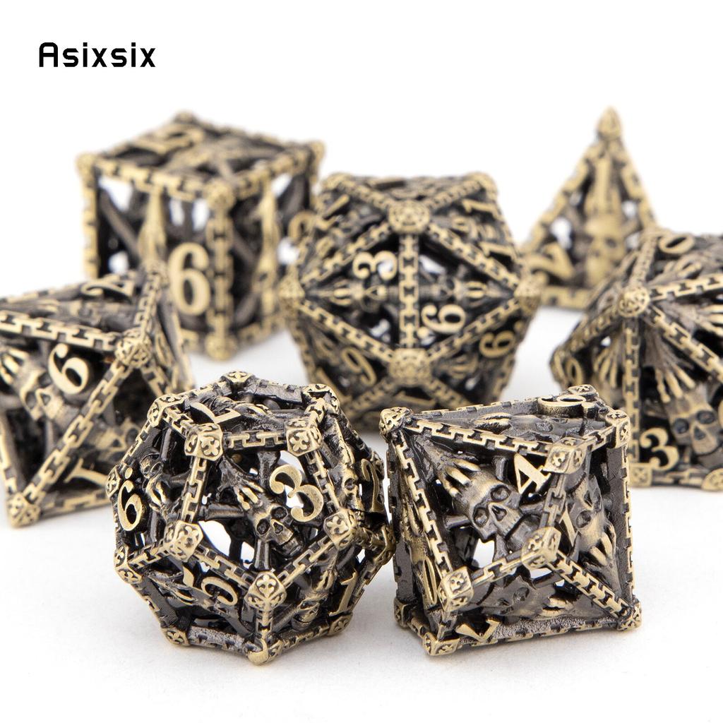 7 Pcs Copper Hand Skull Head Metal Dice Hollow Metal Polyhedral Dice Set Suitable for Role-Playing RPG  Board Game Card Game