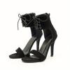 One Ankle Tie Sex Women's Large Size Fine Heel Sense Black Ultra High Heel Sandals