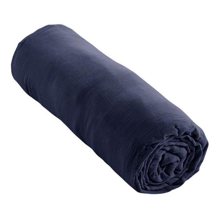 "Noah" Fitted Sheet All Sizes "Cotton Gauze" - Noah Midnight Blue - 180 X 200 Cm 30 Cm Gusset