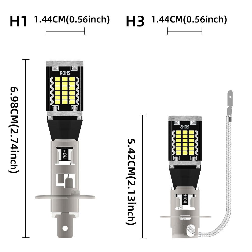 2PCS Car Fog Light 9-24V H1 LED Fog Running Light Bulb H3 LED Super Bright LED Auto Lamp Amber White No Adapter Required DRL