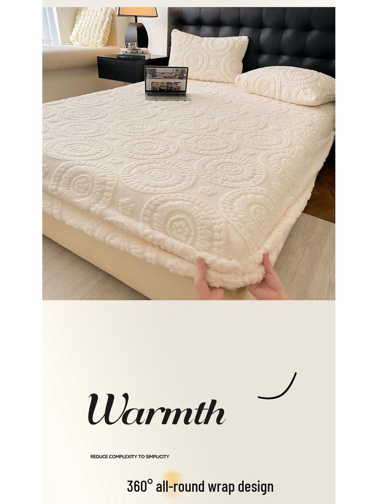 G5Z2025 Winter Warm Plush Non-Slip Taffeta Fitted Bed Sheet - Single/Double Size