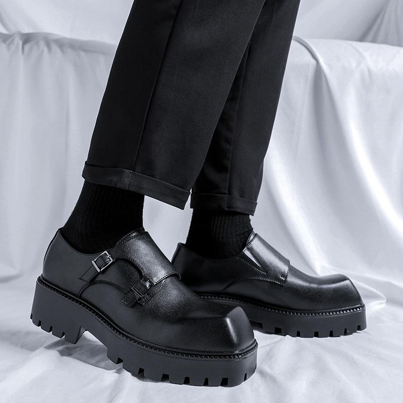 Fashion Hot selling Black men's thick soled leather shoes Luxury designer style DRESS business party Fashion adult casual trendy shoes