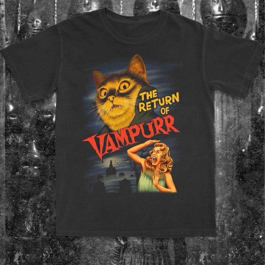Vampire Cat Funny Horror Movie Parody Tee Unisex Short Sleeve Shirt S-5XL