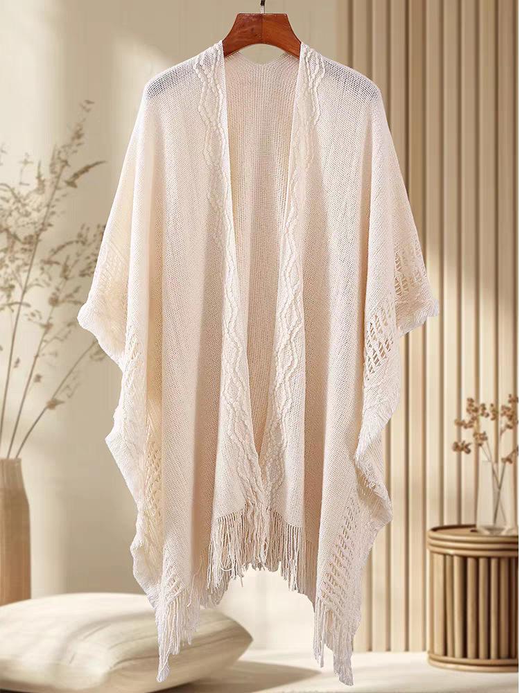 Knitted shawl with cheongsam with tassel antique fairy new Chinese cardigan white 1011 new autumn