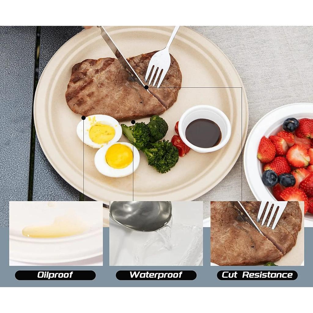 25-50Pack 9&7inch Heavy-Duty Disposable Paper Plates100% Compostable Bagasse Natural Biodegradable Eco-Friendly Sugarcane Plates