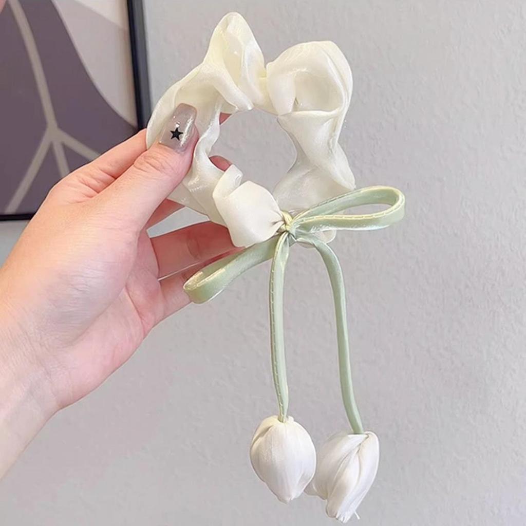 Cute Tulip Flower Large Intestine Scrunchie for Girls Sweet Head Ornament Headband Ribbon Hair Tie Fashion Hair Accessories
