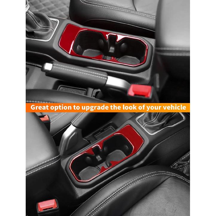 Savadicar Red Interior Accessories - Cup Holder Trim Cover for 2018-Present Jeep Wrangler JL JLU 4XE & Gladiator JT - Solid Color Interior Decor