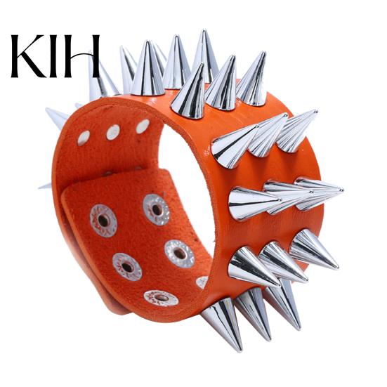 Punk Men Women Faux Leather Multiple Spikes Bracelet Bangle Jewelry Wrist Decor