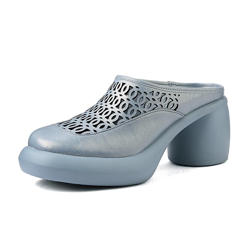 

Модные женские новые кожаные из коровьей кожи летние на толстой подошве водонепроницаемые на платформе на высоком толстом каблуке дышащие с открытым носком сандалии Мюли 250 небесно-голубой