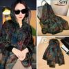 Classic Floral Silk Gauze Scarf - Versatile, Lightweight Sun Protection Shawl for Women, Ideal for Spring, Summer, and Autumn