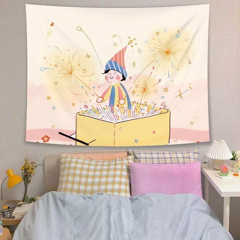 Cute Graffiti Animals Star Tapestry, Anime Healing Wall Hanging, Kawaii Aesthetic Wall Decor for Bedroom Dorm Home Room